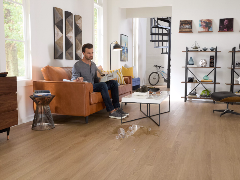 Water spilled on a durable Pergo floor