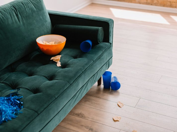 Kids having a house party with balloons