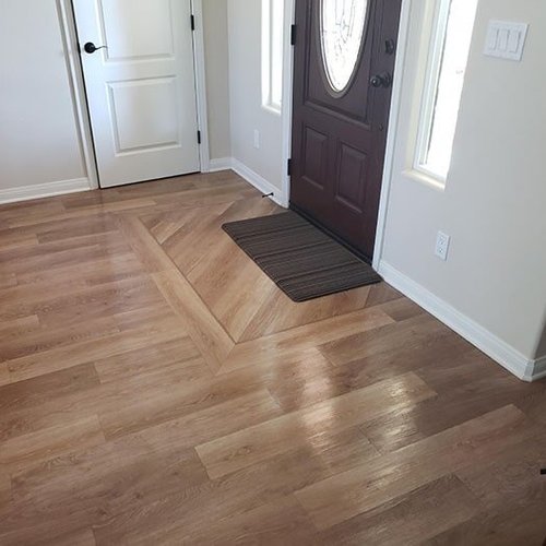 Custom design hardwood plank installation in Beaumont, CA from Stafford's Discount Carpets